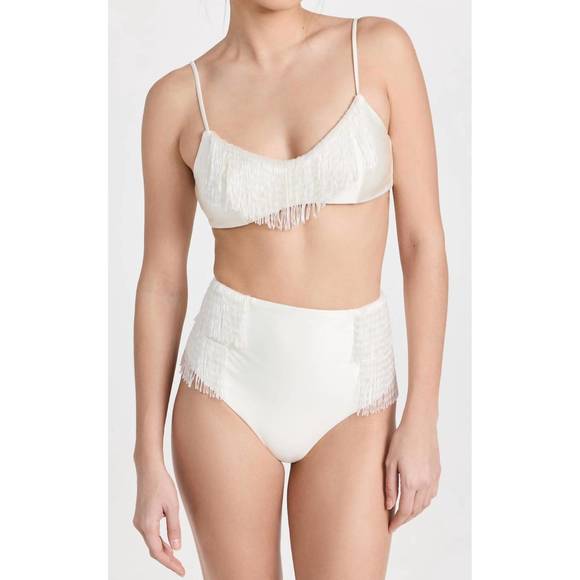 NEW DEVON WINDSOR violet bikini top in off-white satin - Picture 3 of 4